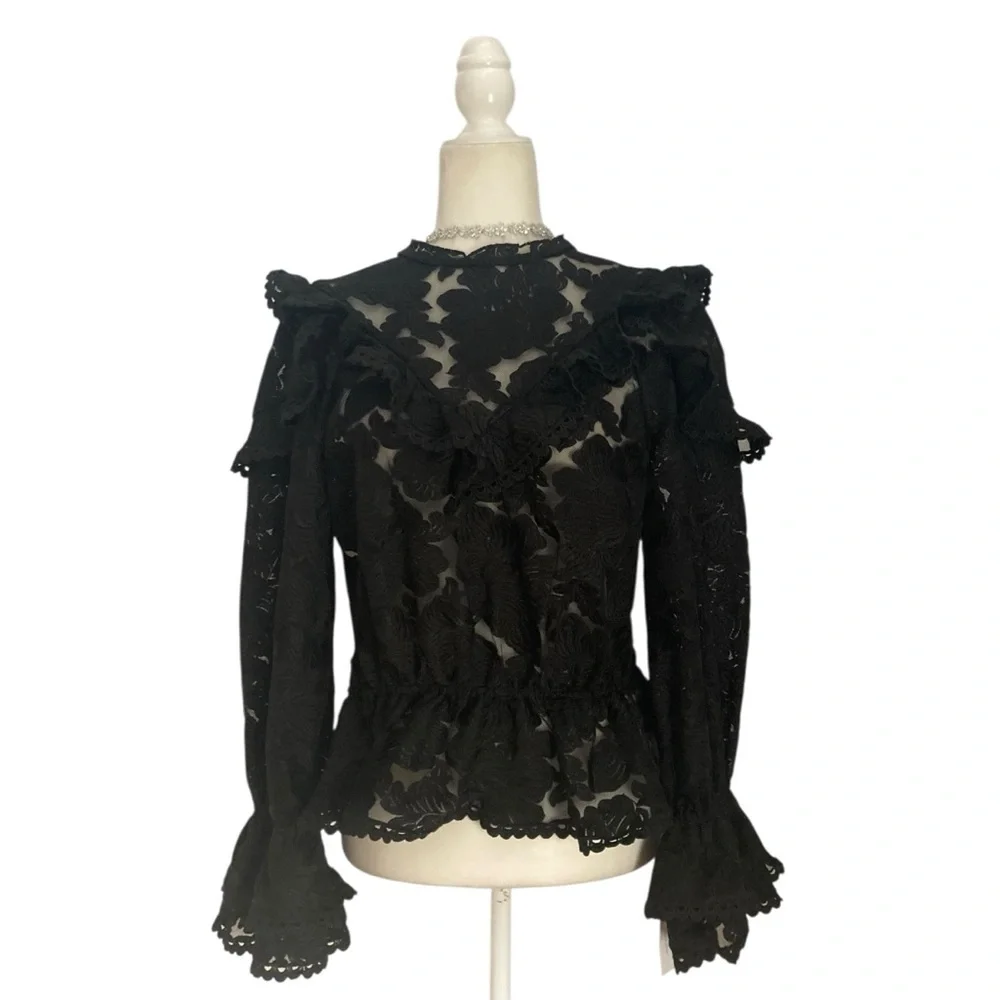 Reformation The Collection Carlisle Black Lace Blouse Romantic Feminine Top NWT - Picture 6 of 15